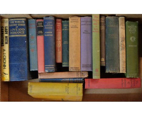 A box containing a quantity of mainly vintage hard back novels and other books including A.A. Milne: Winnie The Pooh, 8vo., p