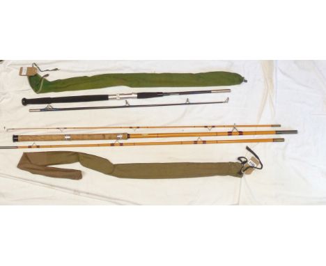 A 12' vintage W.B. Clarke, Reditch 'Tintern' three piece hollow fibreglass ledger fishing rod - in bag - sold with a 6' vinta