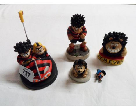 Four Robert Harrop designs Dennis the Menace and Gnasher resin figurines - sold with a Dennis the Menace enamel tin badge