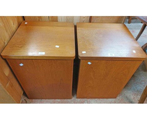 A pair of 46cm vintage Stag oak lift-top storage units - 1 with label