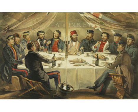 Hand coloured lithograph of a Christmas dinner on The Heights before Sebastopol 1855
Together with list verso of the particip