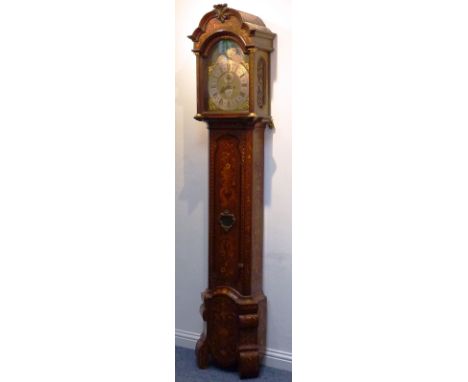 Jacob Gelyn of Amsterdam, an 18th century Dutch walnut and marquetry eight-day Longcase Clock, broken arch dial with moon pha