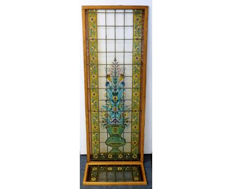 SIGNED AND DATED FINBERTON. 1887    A pine framed (later) late-19th century stained glass and enamelled panel in high Islamic