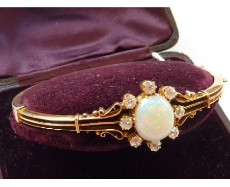 An Edwardian large opal and diamond cluster gold Bracelet in original box 