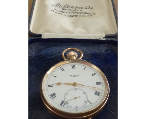 A gentleman's 9-carat yellow gold cased open-faced Pocket Watch, white enamel dial with Roman numerals and signed 'J.W. Benso