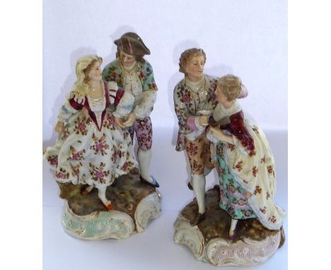 A pair of late-19th century Continental hand-decorated porcelain Figure Models, two couples each elaborately dressed, their g