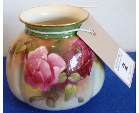 A Royal Worcester porcelain Vase hand painted with roses, date code for 1909   CONDITION REPORT:  It appears to be in good or