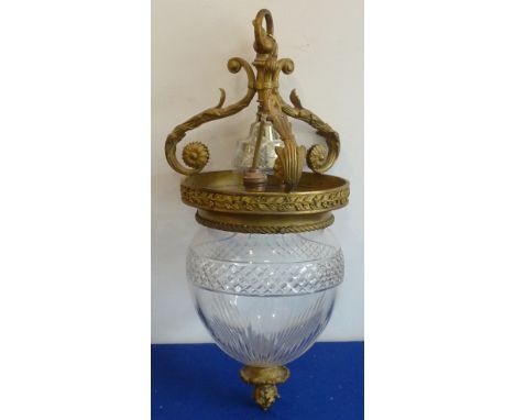A fine quality cut glass and ormolu mounted Ceiling Light, the gilt metal support finely modelled with leaves, flower heads, 