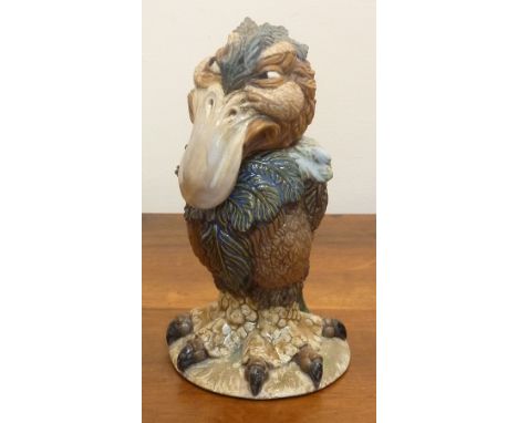 A small Burslem Pottery stoneware Jar and Cover in the style of a Martin Brothers grotesque bird, modelled by Andrew Hall, pa