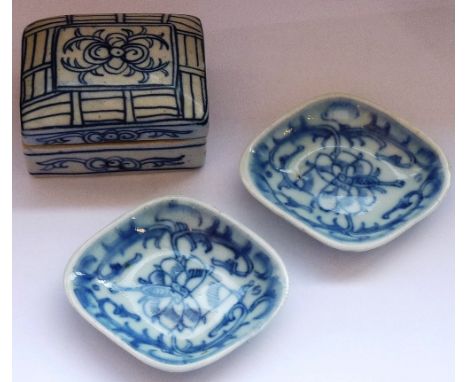 A pair of Chinese 19th century porcelain miniature lozenge-shaped Dishes, (mark to underside and one with seal stamp), togeth