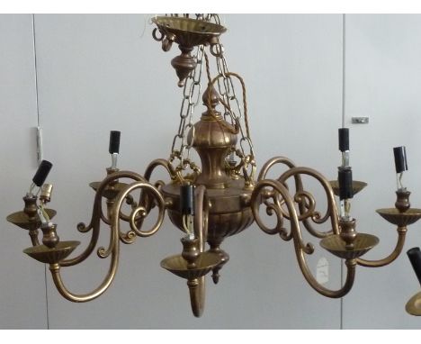 A large brassed eight-light Chandelier, approx. 82cm (full width), with Bonhams saleroom label  
