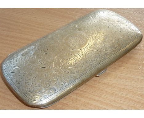 A heavy hallmarked silver Cigar Case, profusely engraved with stylised scrolls, centrally monogrammed CRH, gilt interior, mak