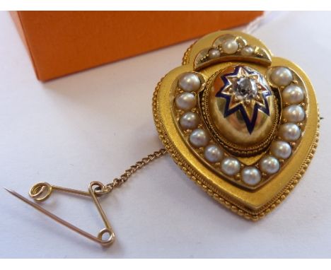 A Victorian (possibly 15-carat gold) Pendant/Brooch, the raised centre set with a diamond with pearl surround 