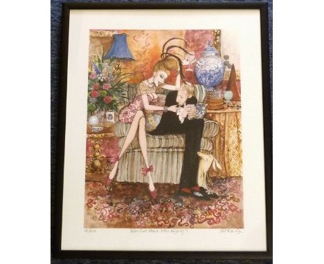 An ebonised framed and glazed Limited Edition 141/600 colour Lithograph "Who Cares About Titles Anyway?" signed lower right