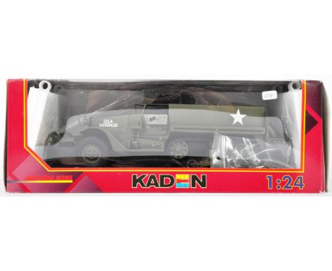 An original vintage Kaden made 1/24 scale boxed diecast sheet metal model No. K626 Halftrack M3 A1. Highly detailed model att