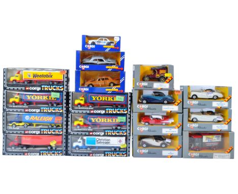 A collection of x18 assorted boxed vintage Corgi made diecast model cars and trucks / lorries to include models No. 1144 Merc