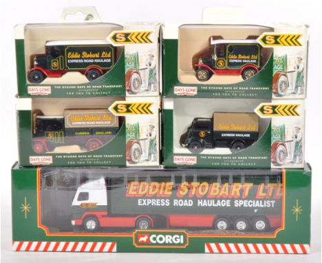 A collection of x5 boxed Corgi and Lledo Eddie Stobart related diecast model trucks and lorries. Examples to include Corgi Vo