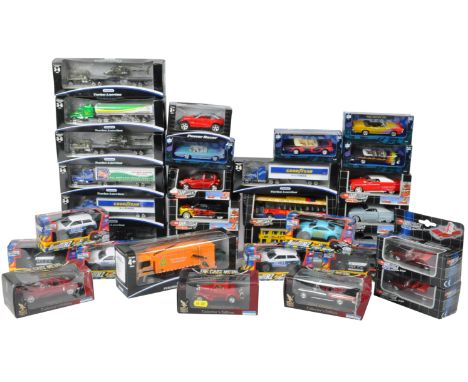 A large collection of x32 assorted boxed diecast model cars by makers Dickie Diecast, Roadsterz, Kid Connection, New Ray Xtre