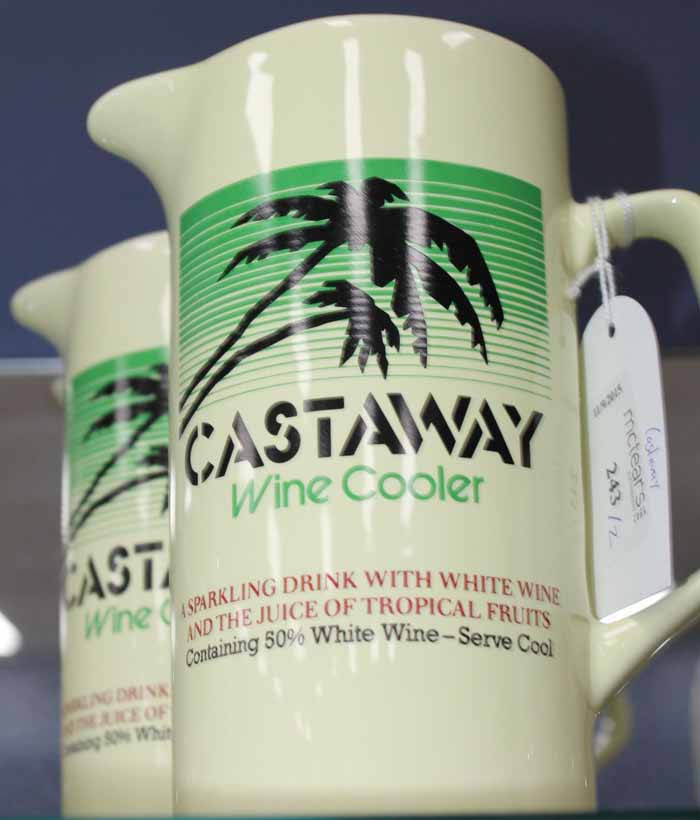 LOT OF WHISKY WATER JUGS CASTAWAY WINE COOLER