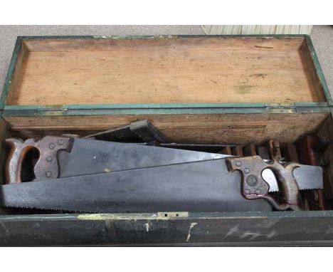 GOOD COLLECTION OF ANTIQUE CARPENTER'S TOOLS
including three saws, one by Spear & Jackson of Sheffield, angle rule, planes et