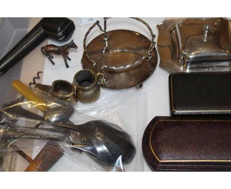 GROUP OF SILVER, SILVER PLATED, AND COLLECTABLE ITEMS
including a pipe with amber mouthpiece, silver plated spoons, antique c