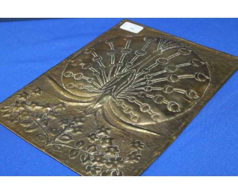 ARTS AND CRAFTS BEATEN BRASS PANEL
modelled as a peacock, 32cm x 24cm 