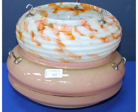 TWO VINTAGE ORANGE LIGHT FITTINGS 