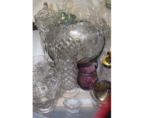 GOOD GROUP OF GLASSWARE
including six cut crystal glasses, one large E.P.B.M. bowl, crystal perfume bottle with enamel and st