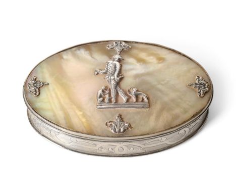 A Silver Mounted Mother-of-Pearl Snuff Box, English or Dutch, probably early 18th century, unmarked, oval with hinged cover, 