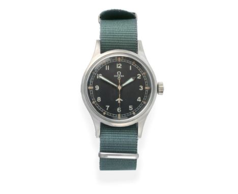 A British Military Royal Air Force Stainless Steel Centre Seconds Wristwatch, signed Omega, ref: 2777-1, 1953, (calibre 283) 