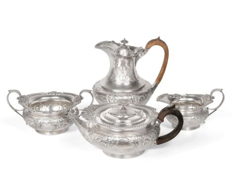 An Edwardian Silver Four Piece Tea Service, Reid, Langford & Reid, London 1906/07, retailed by Reid & Son, Newcastle, compres