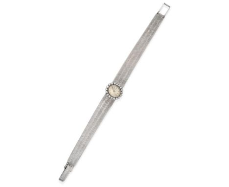 A Lady's 18ct White Gold Diamond Set Wristwatch, signed Jaeger LeCoultre, circa 1965, lever movement, silvered dial with bato