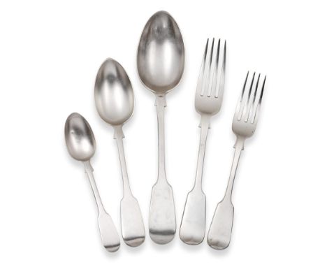 A Service of Victorian Provincial Silver Fiddle Pattern Flatware, Josiah Williams & Co, Exeter, 1872-75, comprising: 6 table 