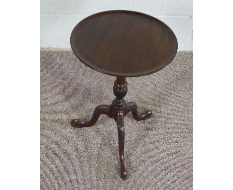 Mahogany Wine Table, In George III style, the circular top on leaf carved tripod base