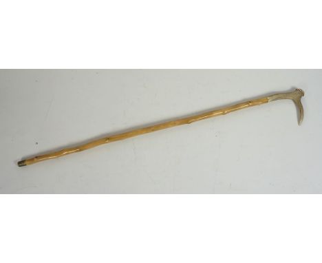 Bamboo Walking Stick with an Antler Grip,96cm long