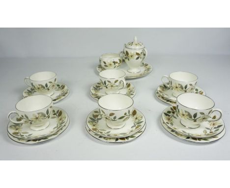 Wedgewood China Tea Service, 20th century, printed with the Beaconsfield pattern, Comprising of six cups, saucers and side pl