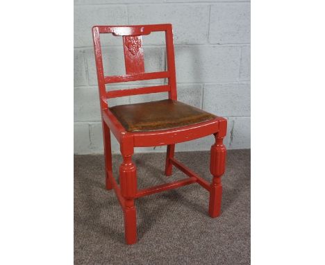 Chalk painted vintage chair with original leather seat cushion
