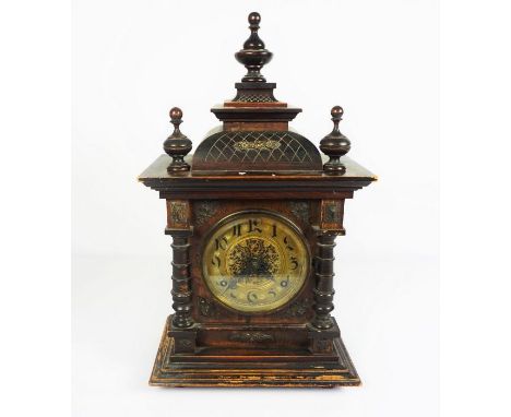 Late Victorian Oak Mantel Clock,&nbsp;Having a twin train movement,&nbsp;53cm high