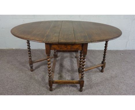 Oak Gate Leg Table with Barley Twist Legs, In 17th Century style