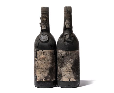 12 bottles Graham 1975 Douro Corroded capsules. Very bin-soiled and damaged labels, some remains only. Levels base of neck