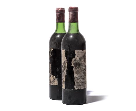 2 bottles Chateau Musar 1969 Lebanon One label very bin-soiled, torn and damaged, one label remains only with vintage not vis