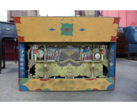 A vintage painted musical fairground organ, by Wood. Bros., Haulage Contractor, Nottingham 