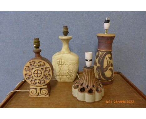 Four vintage stoneware table lamps