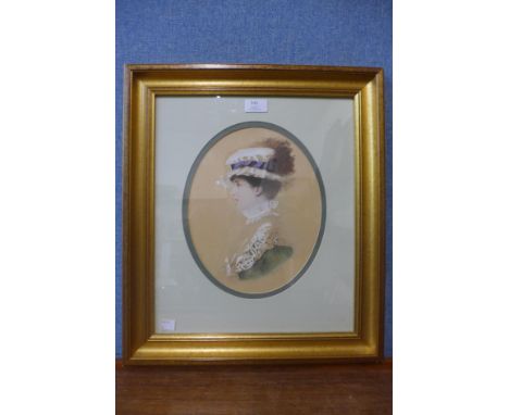 Edgar Hanley, oval portrait of a lady, watercolour, framed 