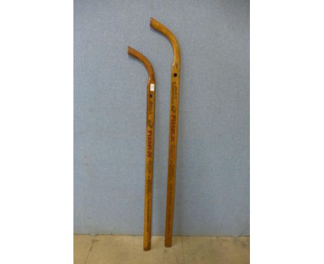 Two vintage American Planet Jr. wooden garden ploughs 