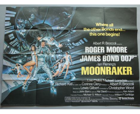 James Bond in "Moonraker" Original vintage British Quad film poster (30 x 40 inch) starring Roger Moore, folded.