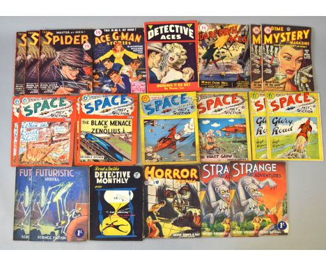 Collection of vintage 1950's - 60's comics & pulp magazines including Adventures for Men, True Detective, The Spider, Ace G-M