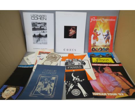 Collection of concert programmes including The Who - October 1971 Tour plus 1979 tour, The Rolling Stones, Leonard Cohen Euro