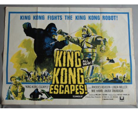 King Kong escapes original first release British quad film poster from Toho productions folded featuring King Kong fighting K