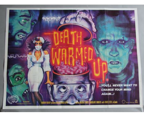 Death warmed up original British quad film poster featuring Graham Humphreys artwork from 1984 Medusa film printed by Broomhe